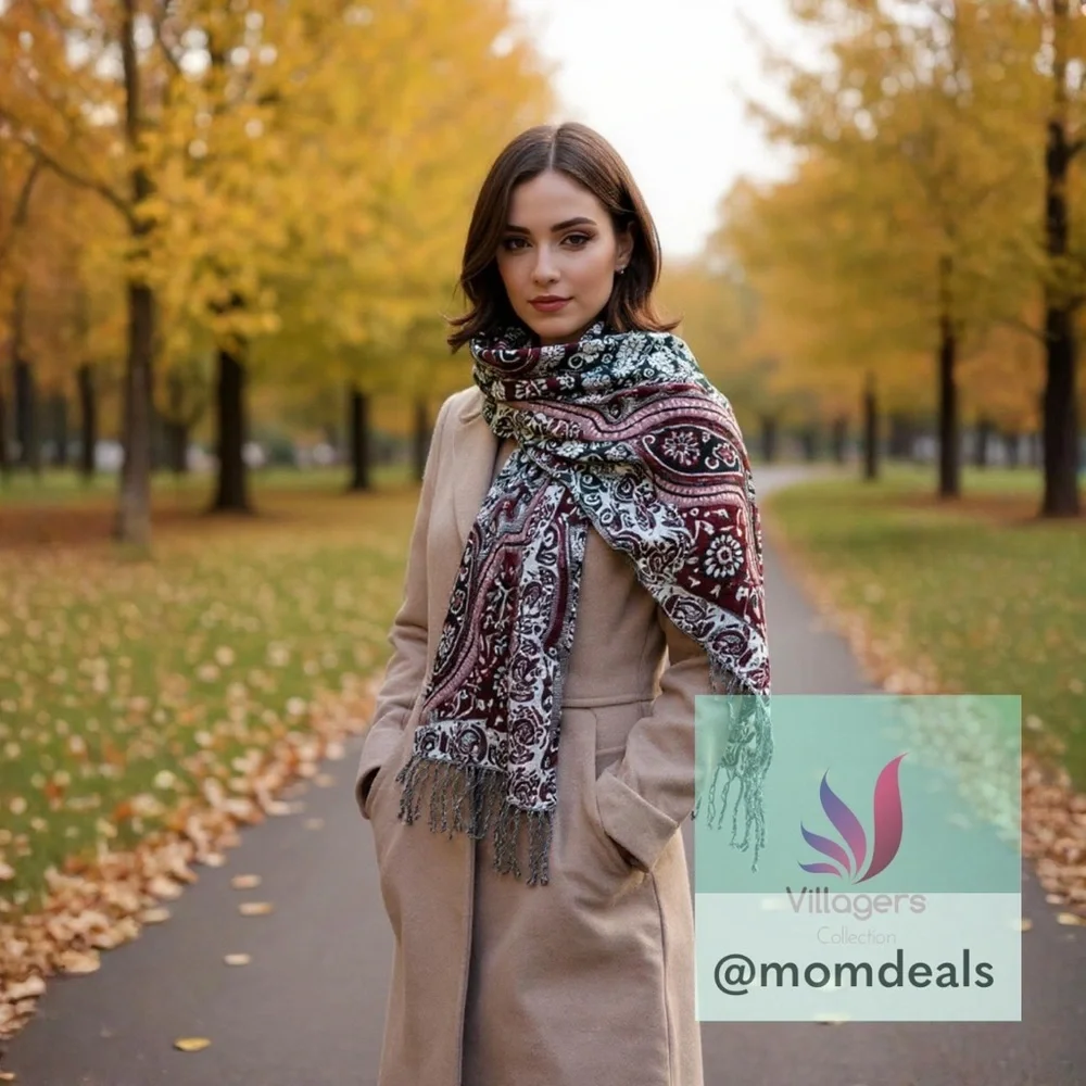 Elegant Shawl in Green & Red Paisley -Versatile Wrap, Scarf, or Veil, Soft Rayon